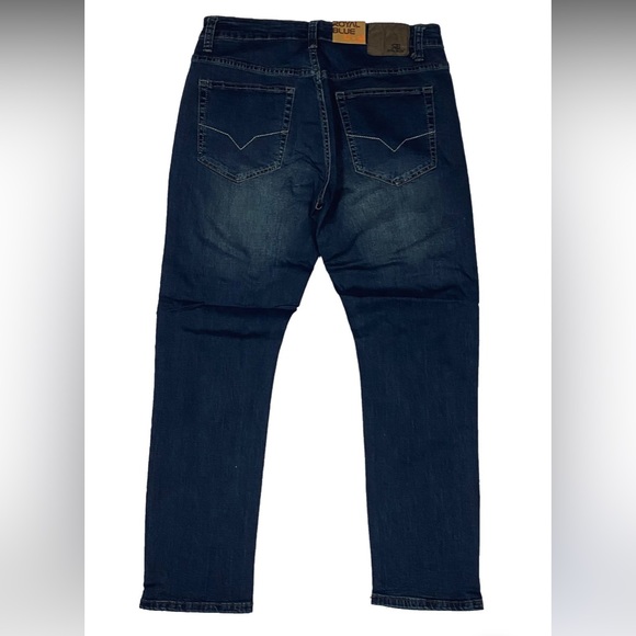 Royal Blue Stretch Athletic Fit Denim w Rips Color: Medium Blue Style:8405AB - Picture 2 of 2